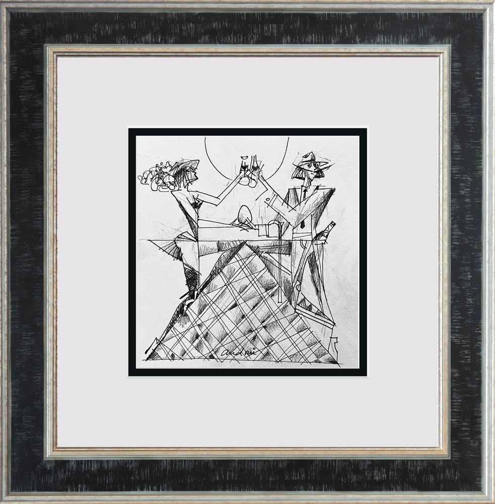 art collectors study framed original by artist andrei protsouk