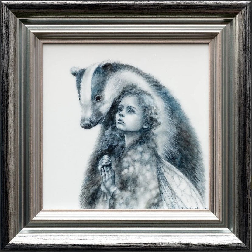 badger faerie framed by artist kerry darlington