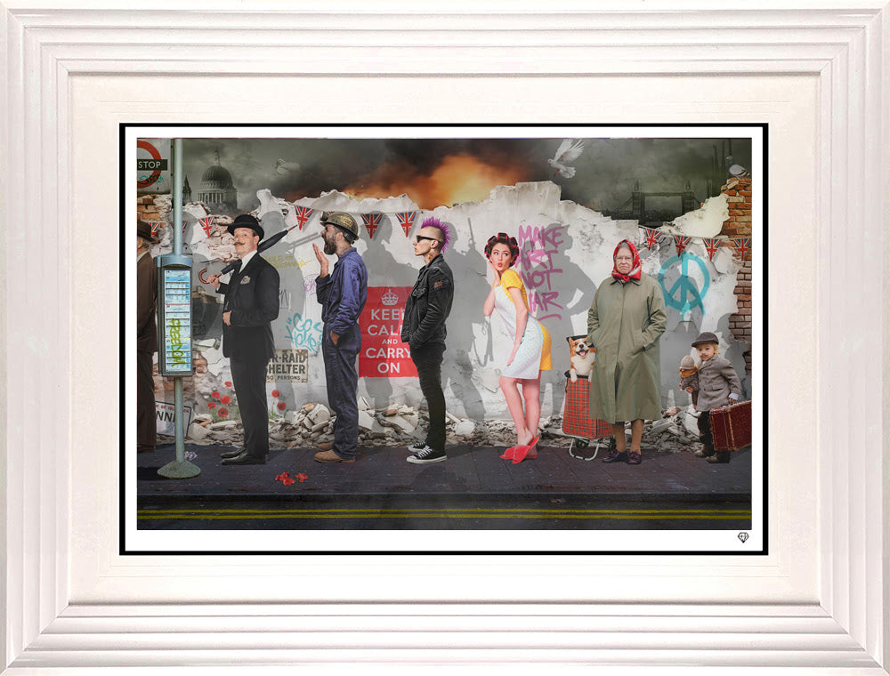 Britannia Row II 80th Anniversary VE Day print framed in white by artist jj adams