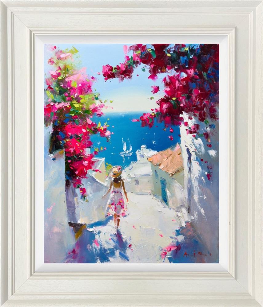 dreaming in azure framed original by artist aziz