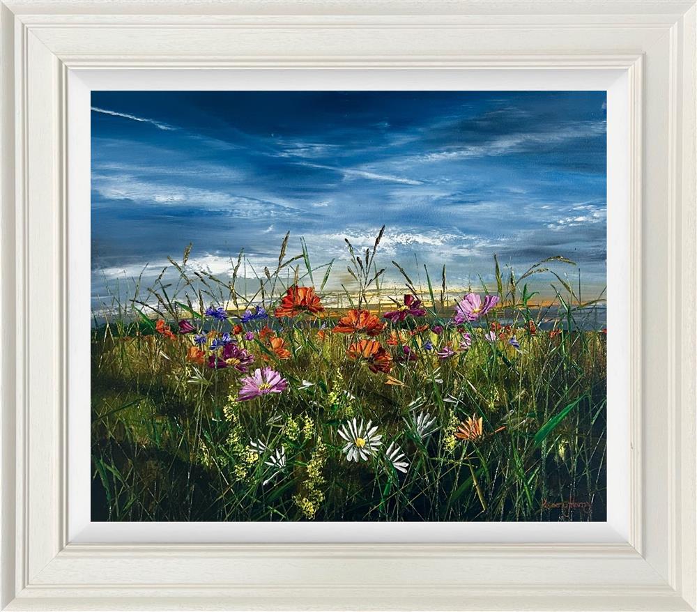 dreamng in green and gold framed original by artist kimberley harris