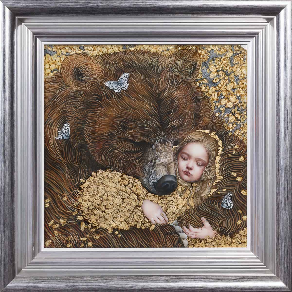 hibernation framed in silver hand embellished print by artist kerry darlingtpn