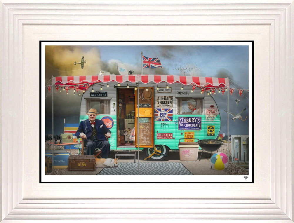 I'd Rather Be Camping print framed in white by artist jj adams