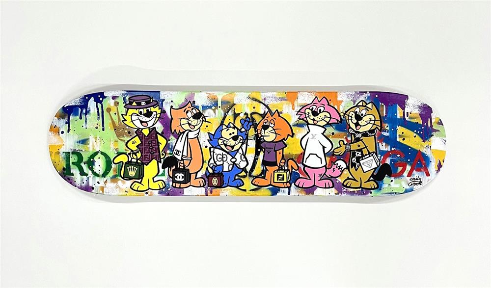 kings of the cats original skatedeck wall sculpture by artist emily crook