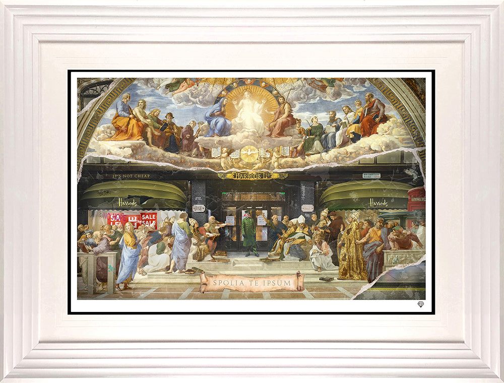 Omnia Omnibus Ubique print framed in white by artist jj adams