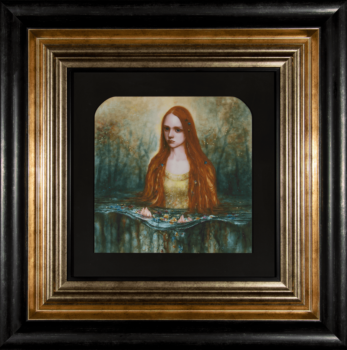 Ophelia print framed in black by artist Kerry Darlington