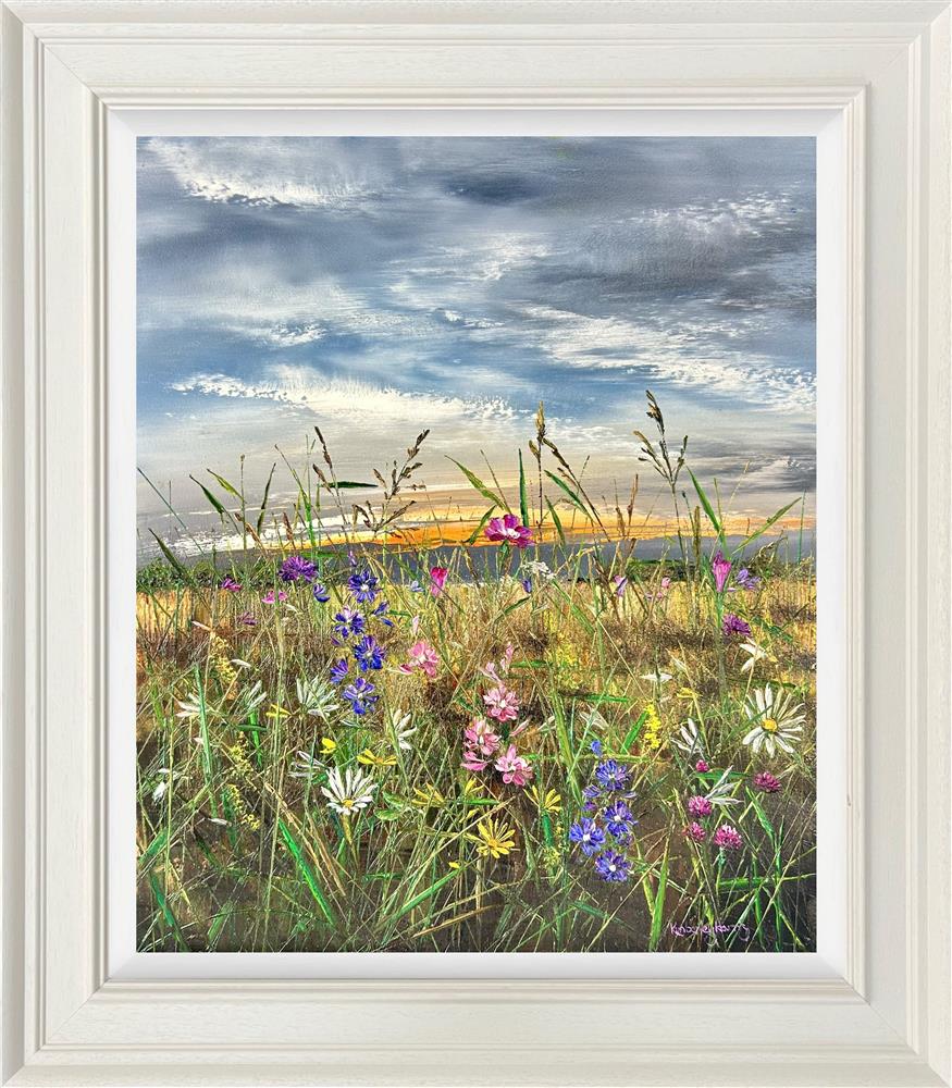 petals in teh breeze framed original by artist kimberley harris