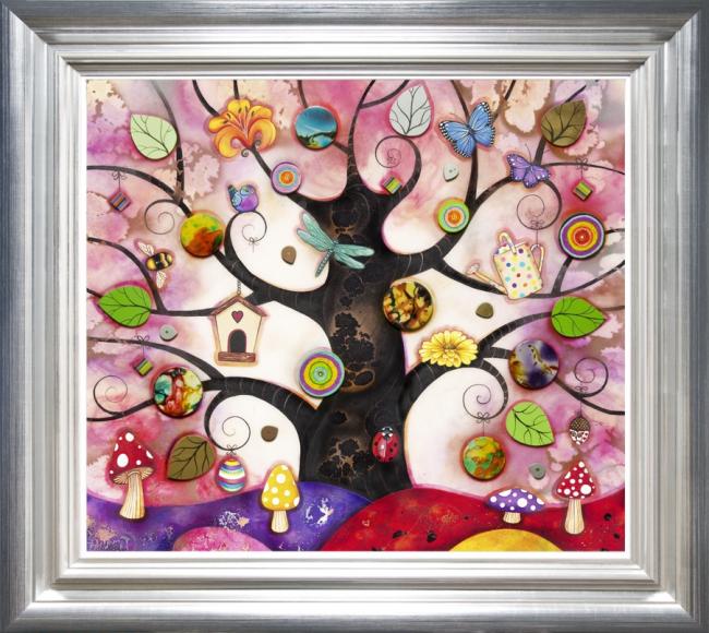 pink tree of charms framed by artist kerry darlington