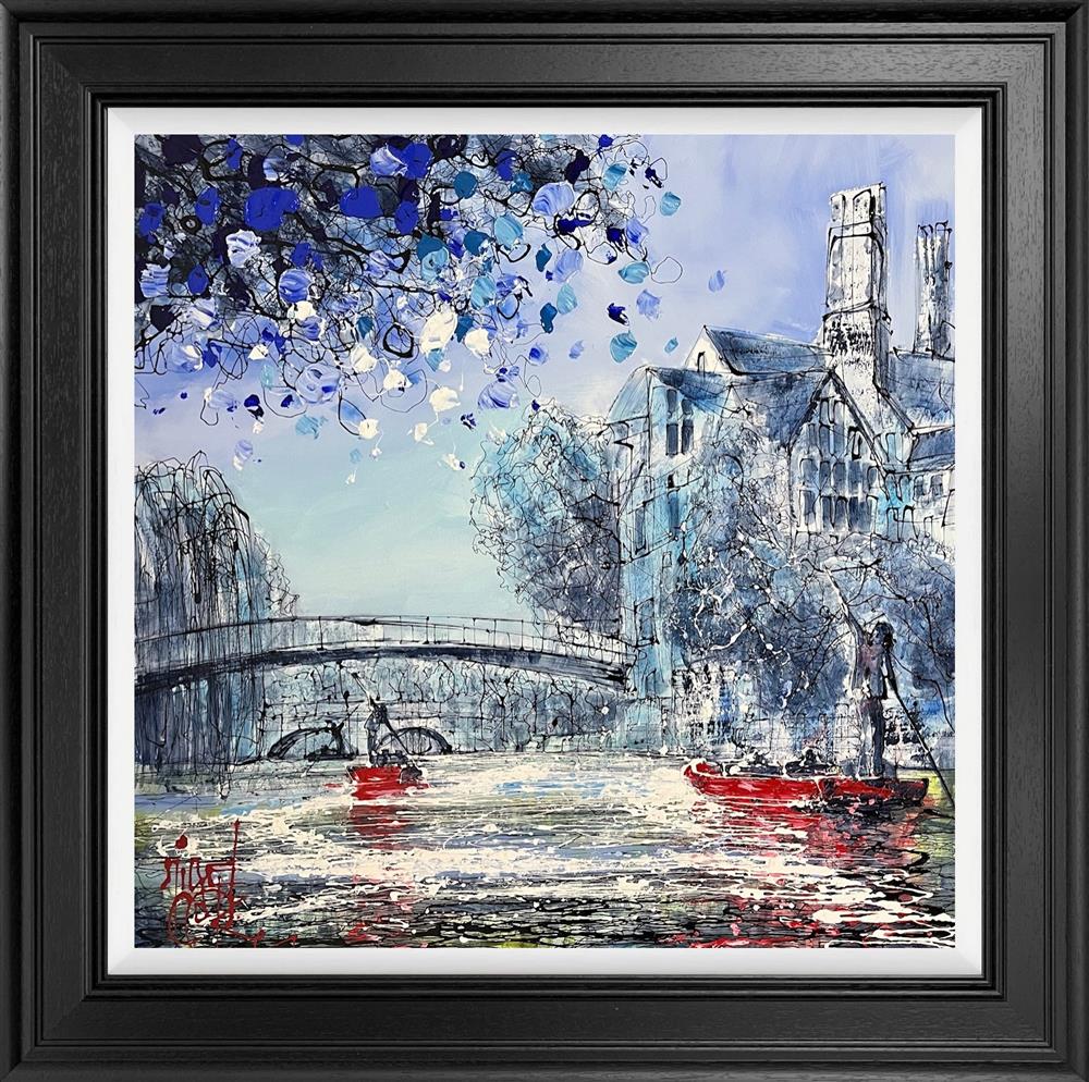 punting down the river framed original by artist nigel cooke
