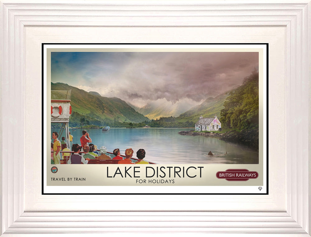 a postcard from the lakes print framed in white by artist jj adams