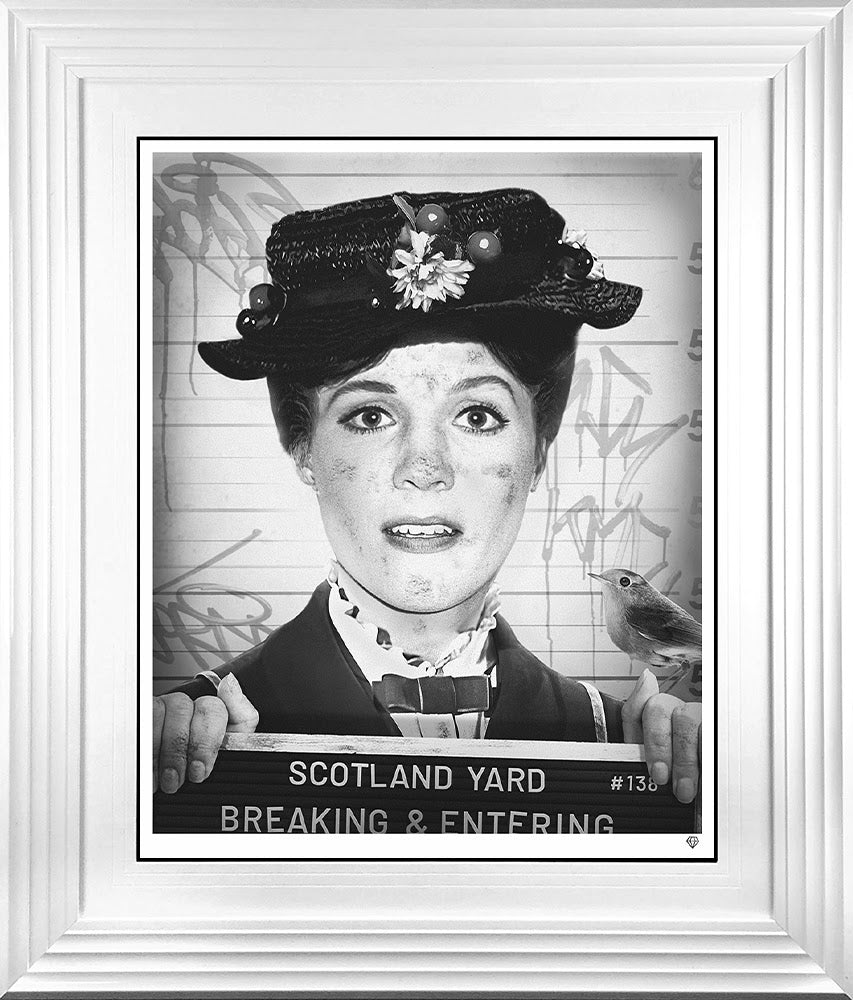 breaking and entering black and white print framed in white by artist jj adams