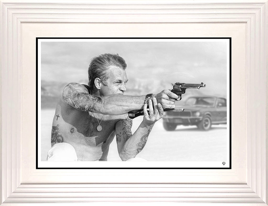 bullit from a gun print framed in white by artist jj adams