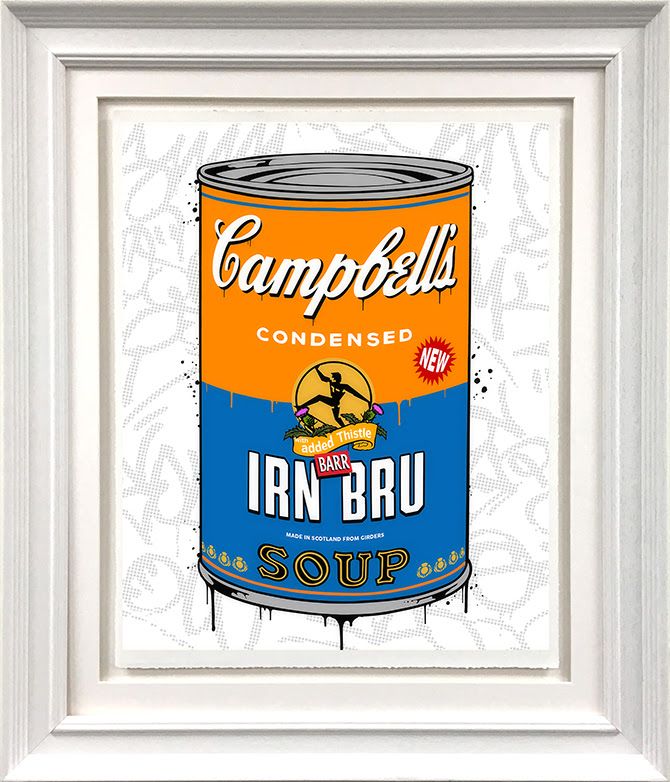 campbells irnbru soup print framed in white by artist jj adams