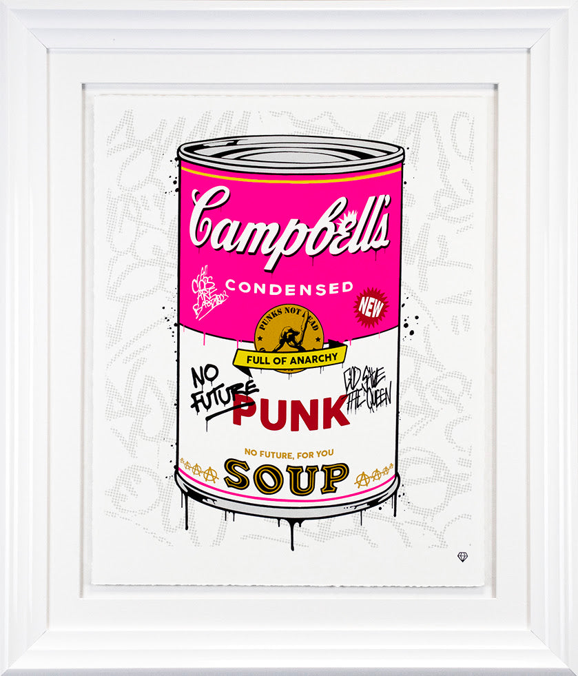 campbells punk soup white framed print by artist JJ Adams