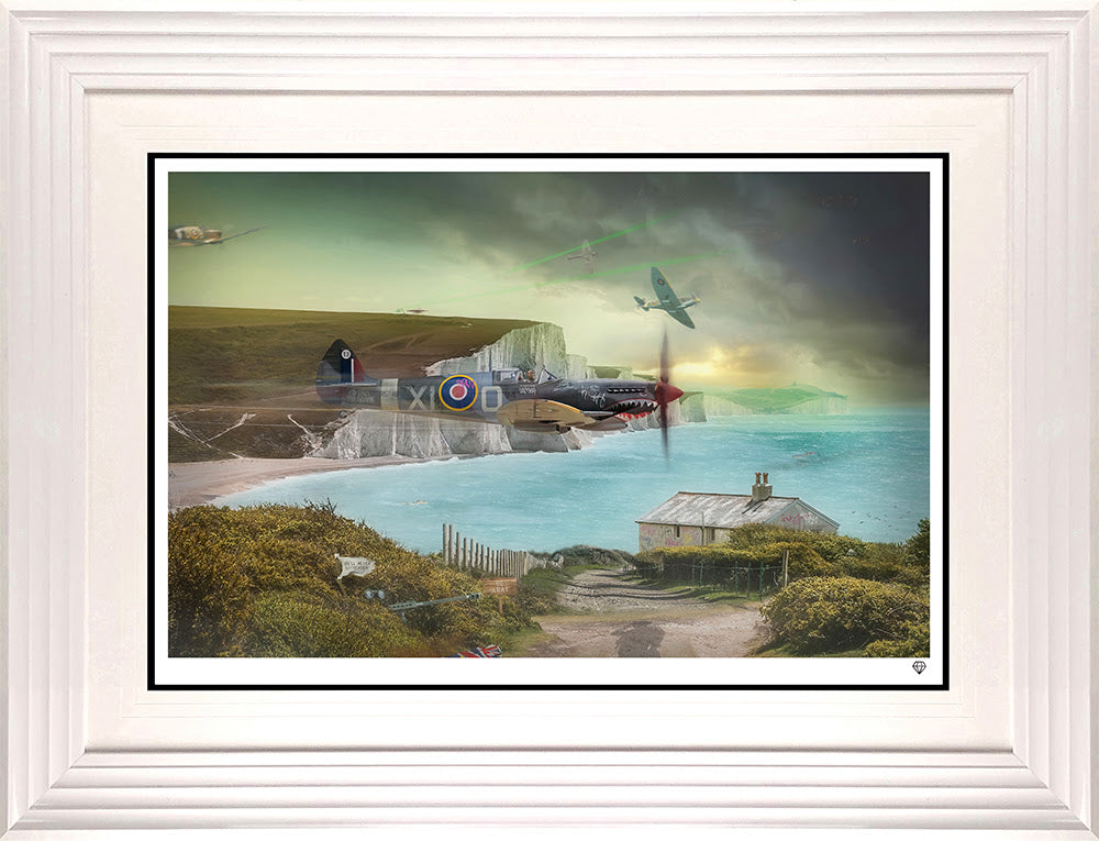 clifftop scramble framed in white by artist jj adams