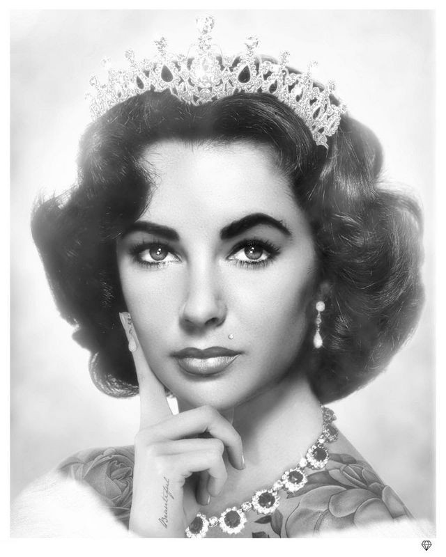 elizabeth taylor black and white print by artist jj adams