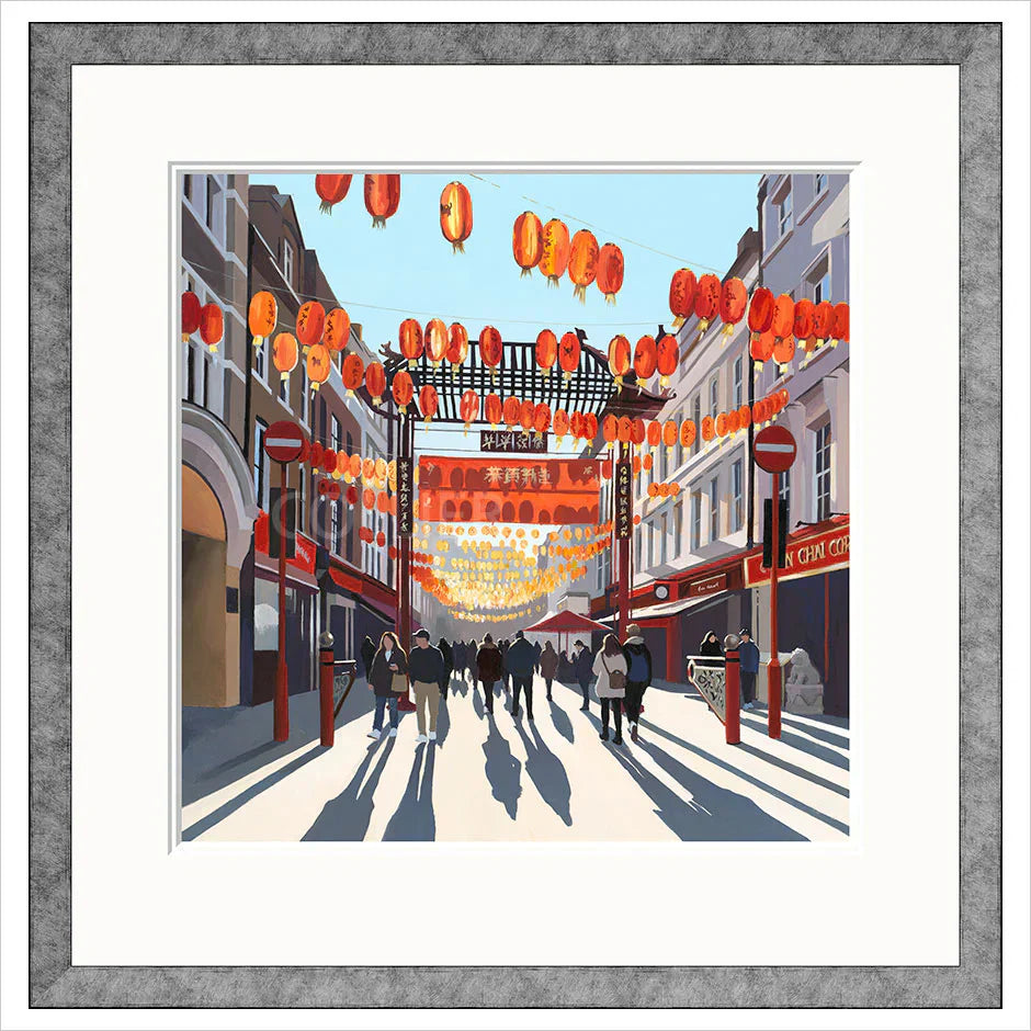 evening sun china town framed print by artist jo quigley