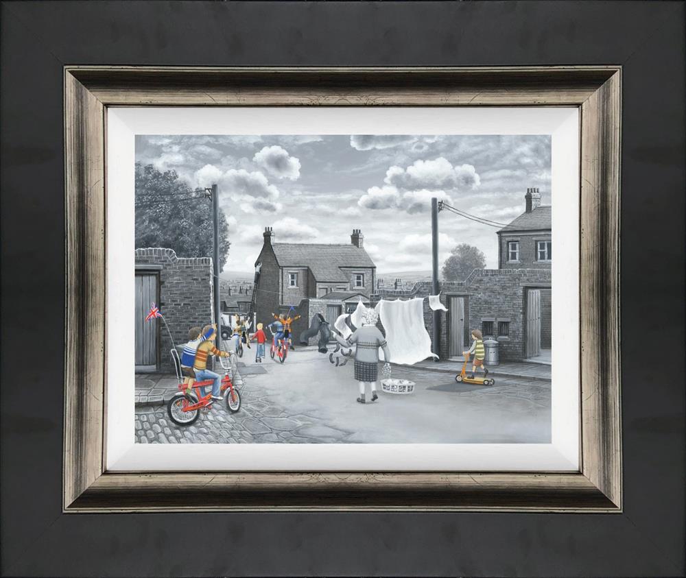 get peddlin canvas framed print by artist leigh lambert