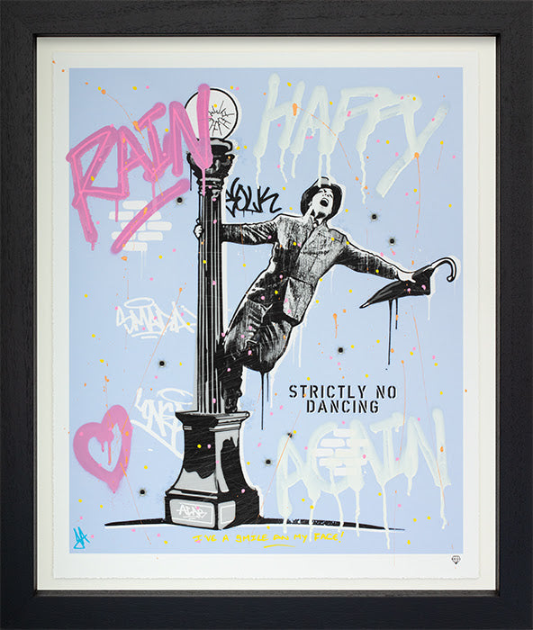 happy again blue print framed by artist JJ adams