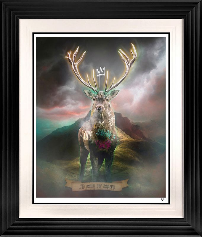 highland hunk gold print framed in black by artist jj adams