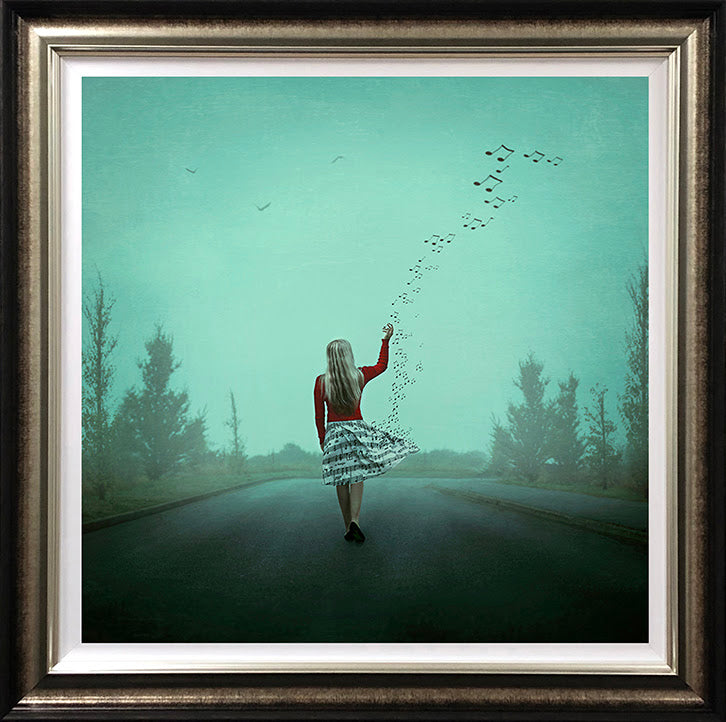 in step with her own soundtrack framed print by artist michelle mackie