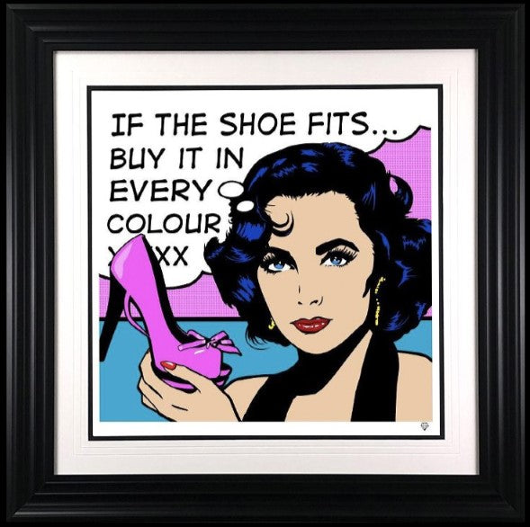 liz taylor shoes pop framed print by artist jj adams