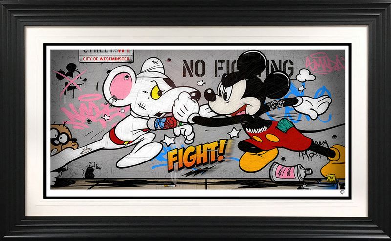 mouse fight ii the rematch print framed in black by artist jj adams