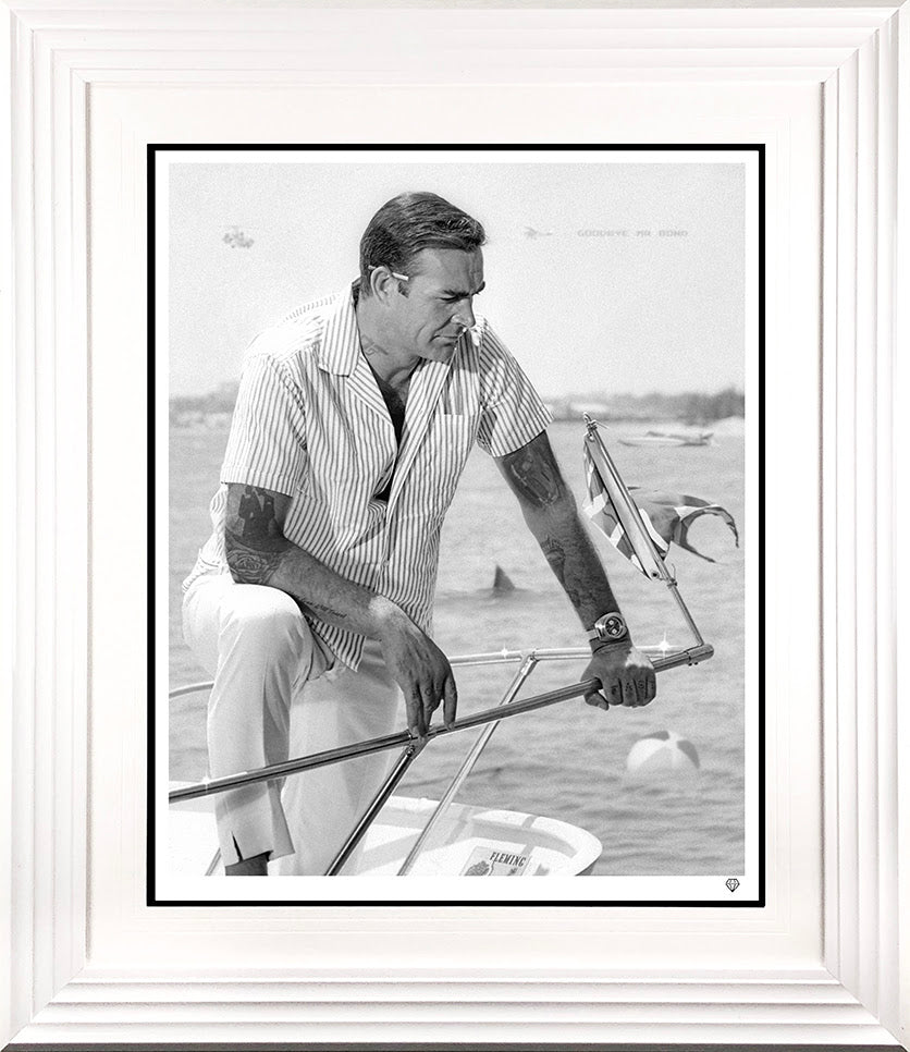 on vacation blakc and white print framed in white by artist jj adams