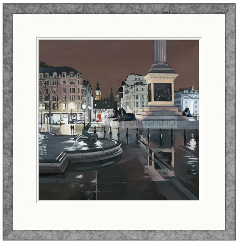 rainy night trafalgar square framed print by artist jo quigley