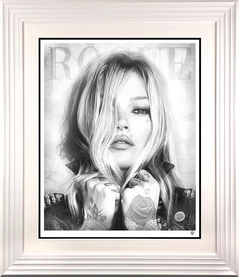 rock star rogue black and white print framed in white by artist JJ Adams