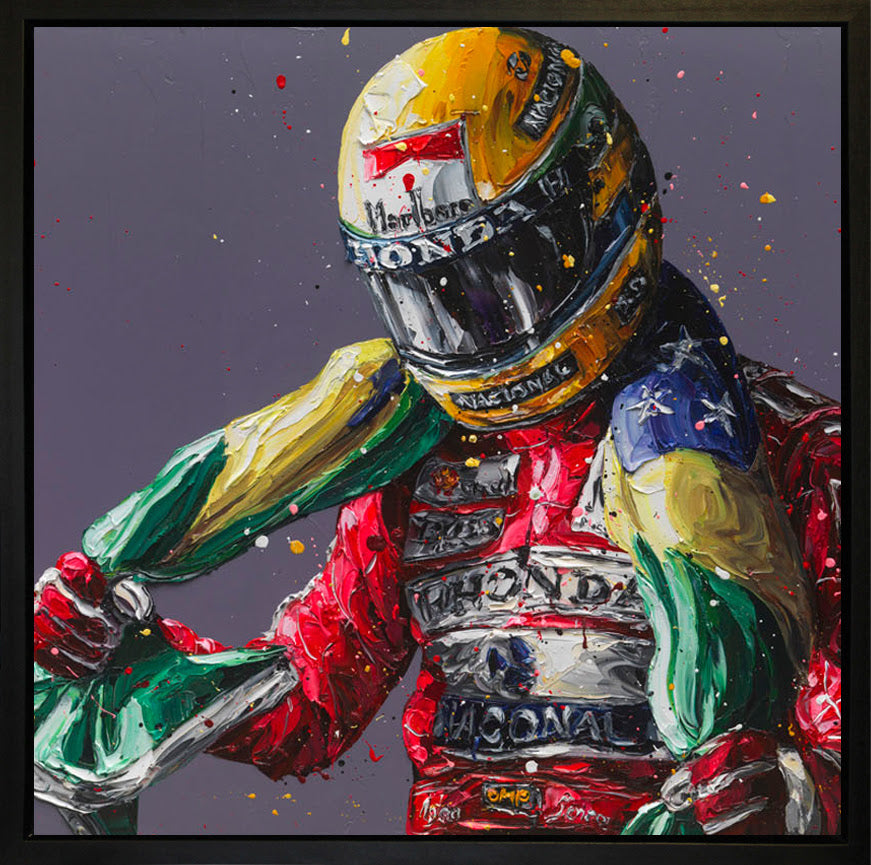 senna flag 25th anniversary wall of champions framed print by artist paul oz