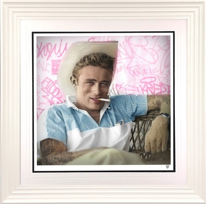 smoking gun james dean colour print framed in white by artist jj adams