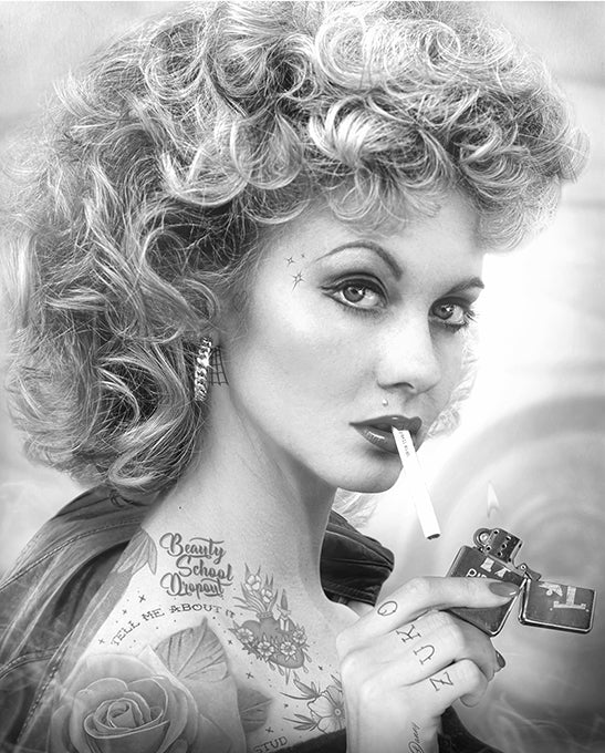 tell me about it stud black and white print by artist jj adams