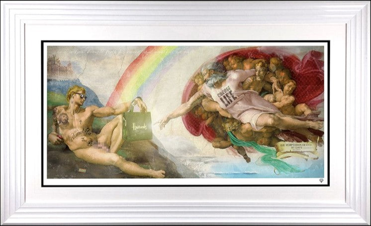tempatation of god by dave from brightoon print framed in white by artist jj adams