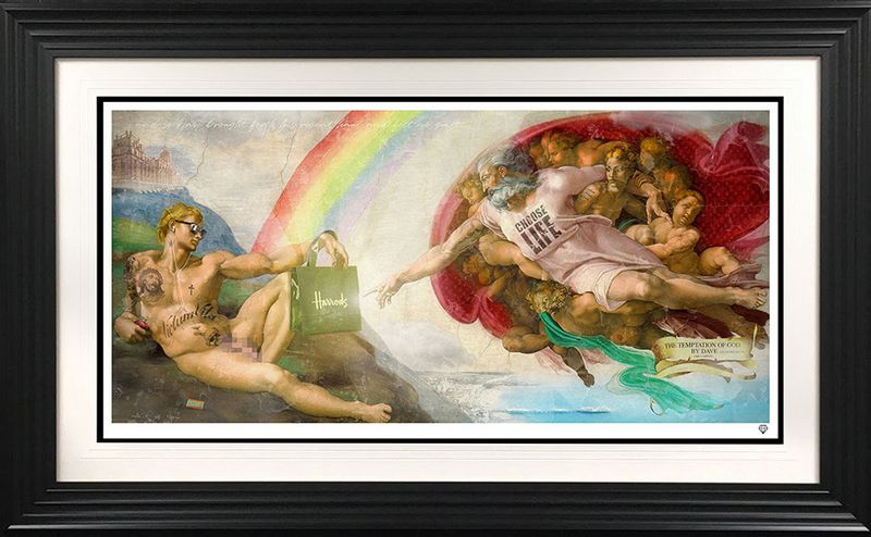 temptation of god by dave from brighton print framed in black by artist jj adams