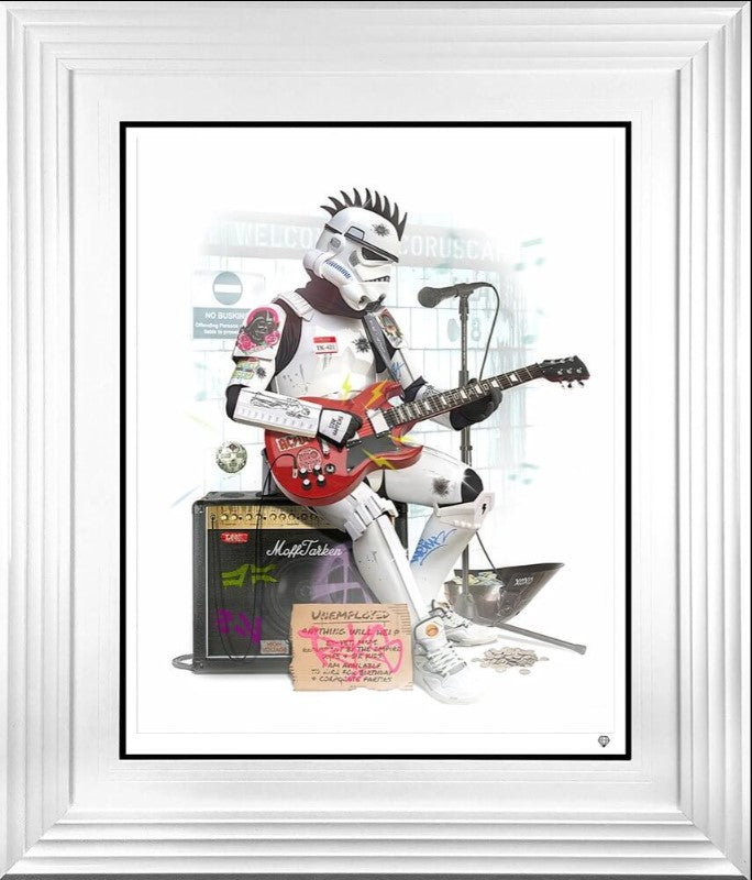 the ballad of tk421 print framed in white by artist jj adams