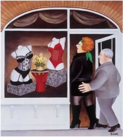 the lingerie shope print by artist beryl cook