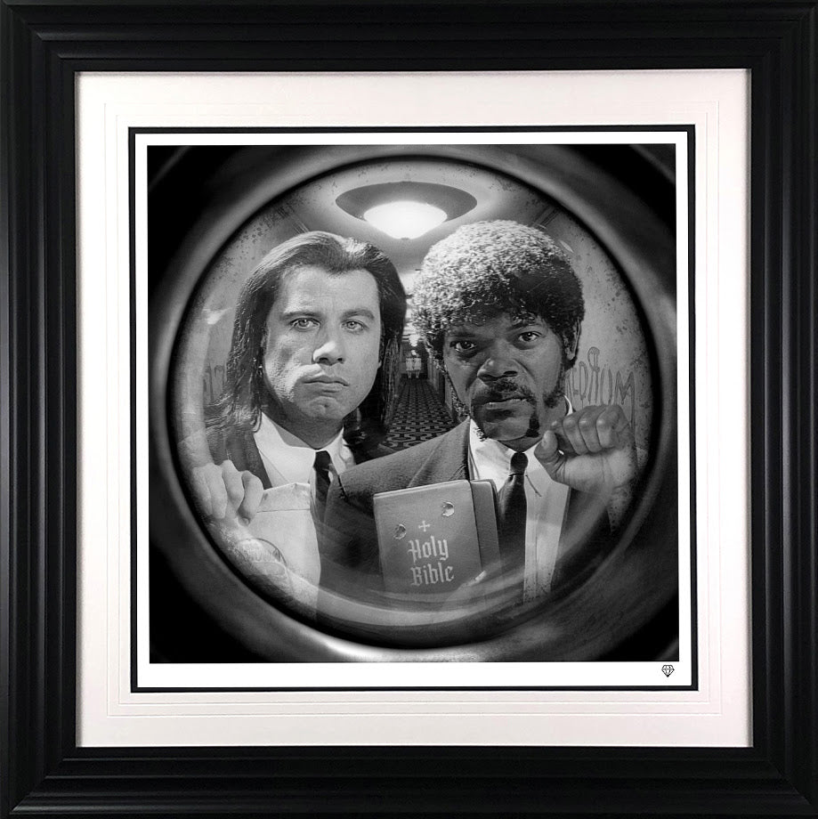 the path of the righteous man black and white print framed in black by artist jj adams