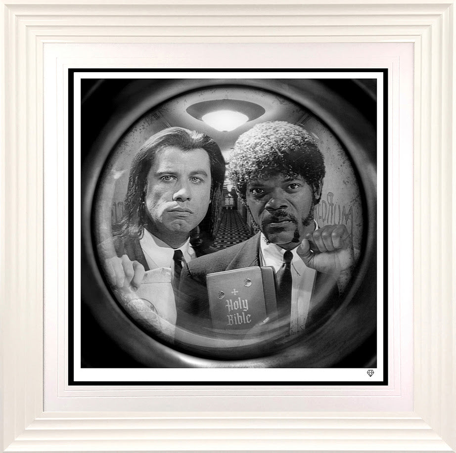 the path of the righteous man black and white print framed in white by artist jj adams
