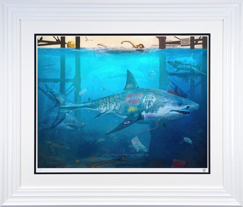 under the pier print framed in white by artist jj adams