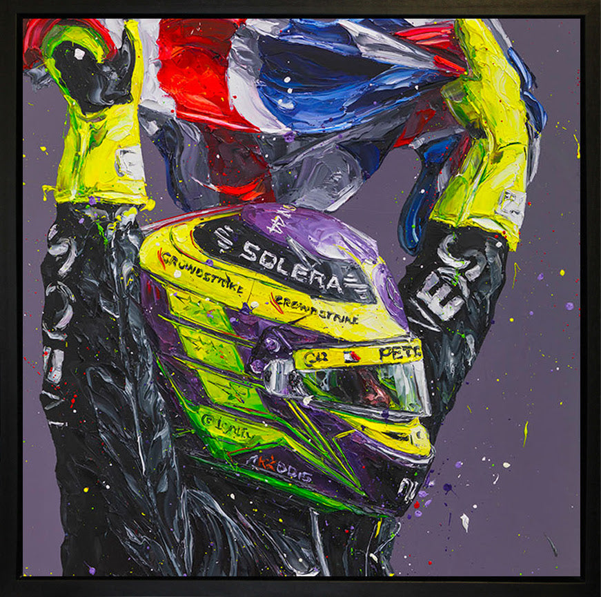 union lewis ix silverstone wall of champions framed print by artist paul oz