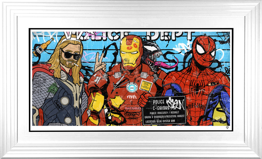 unusual suspects print framed in whiteby artist jj adams