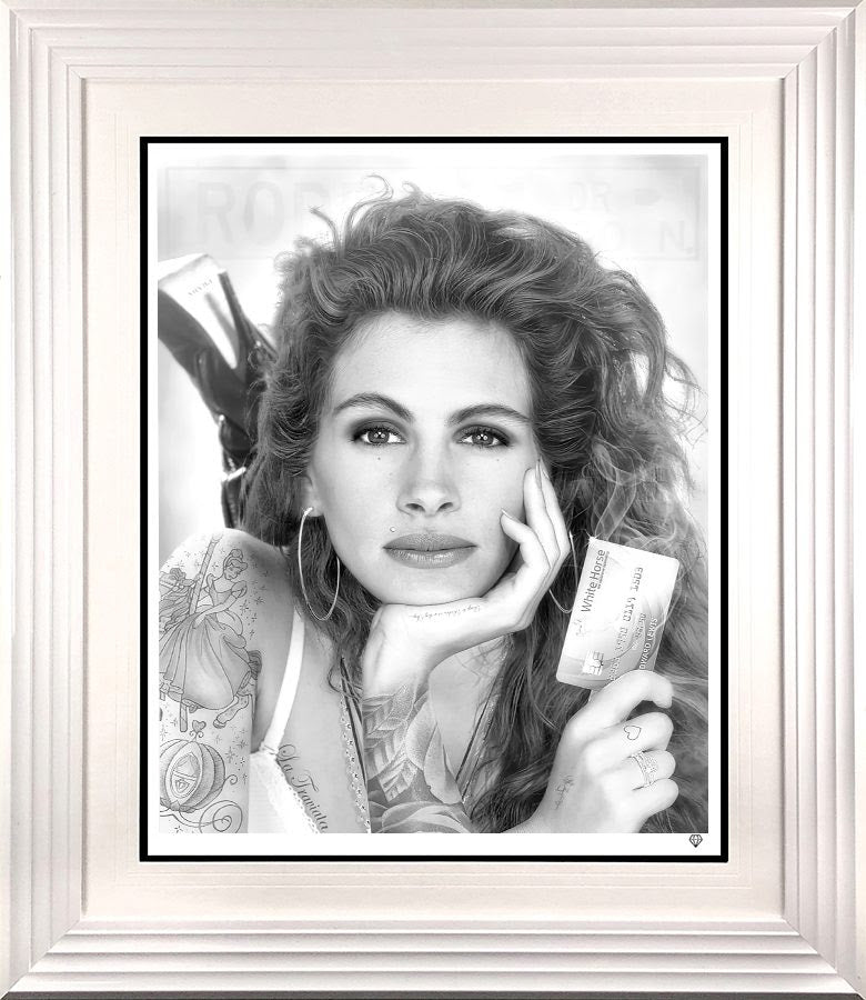 white knight black and white edition framed in white by artist JJ Adams