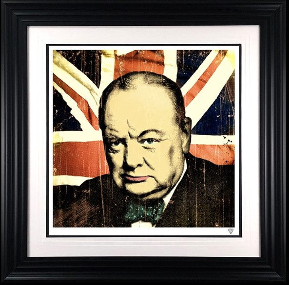 winston churchill print framed in black by artist jj adams