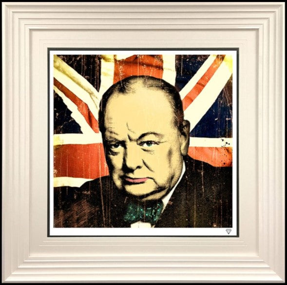 winstone churchill print framed in white by artist JJ adams