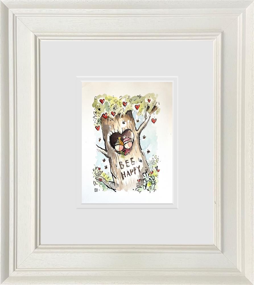 bee happy original sketch framed by artist micahel abrams