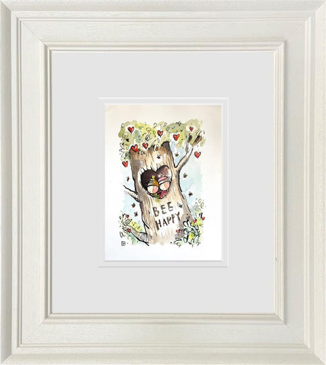 bee happy original sketch framed by artist micahel abrams