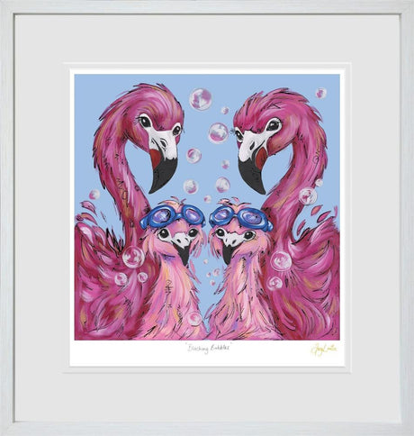 blushing bubbles print framed by artist amy louise