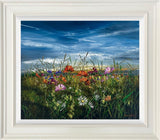 dreamng in green and gold framed original by artist kimberley harris