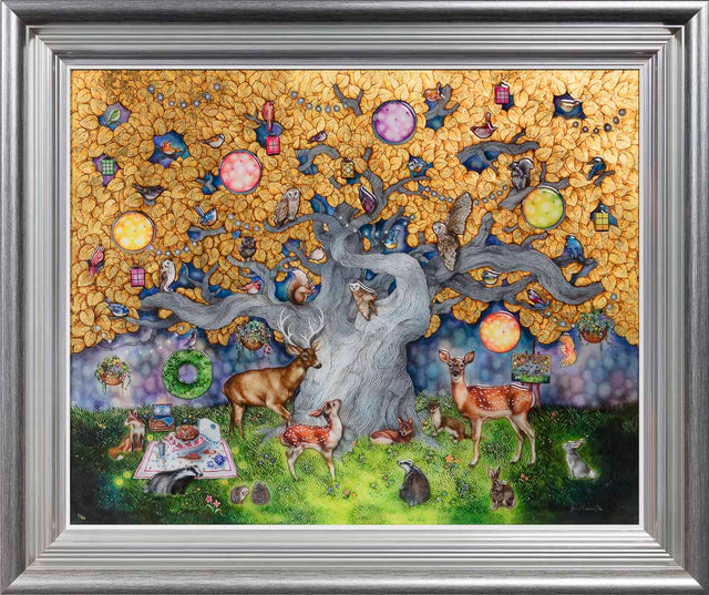 our own little paradise silver frame hand embellished print by artist kerry darlington